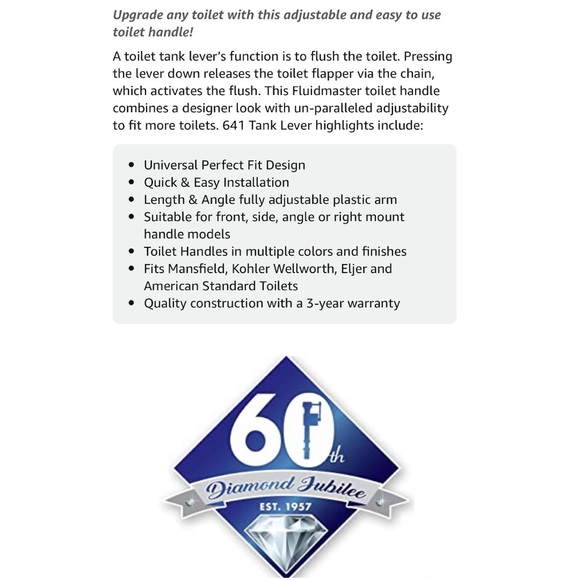 FLUID MASTER UNIVERSAL FIT TOILET TANK LEVER IN CHROME! - Picture 8 of 16